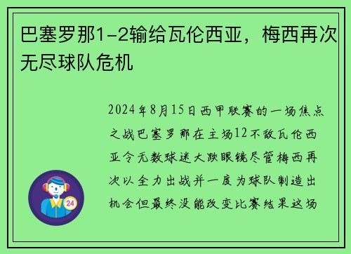 巴塞罗那1-2输给瓦伦西亚，梅西再次无尽球队危机